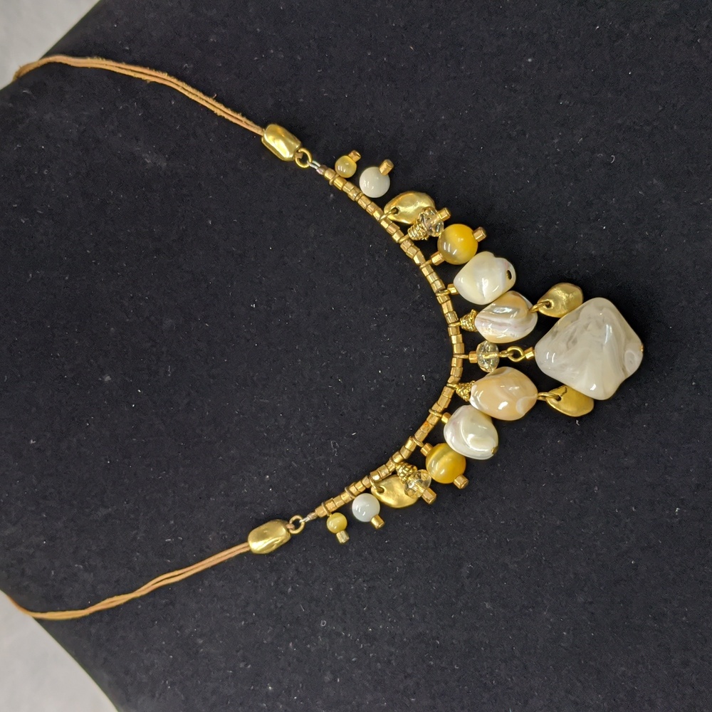 Cookie Lee Baroque Pearl, Stone, Glass Bauble Necklace On Slim Leather Cord